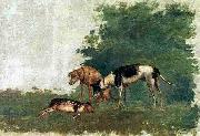 Benedito Calixto Dogs and a capybara oil painting